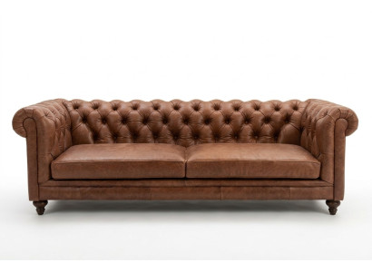 Sofá Chesterfield de tela y cuero con tapizado de sofá de tres plazas.