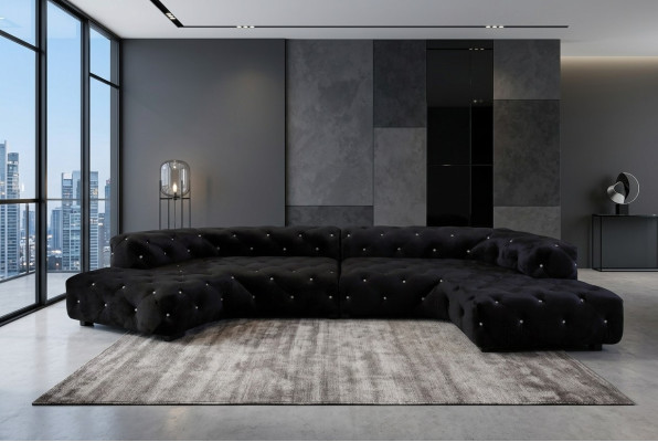 Clásico sofá de terciopelo Chesterfield de diseñador con cristales Wohnlandschaft.