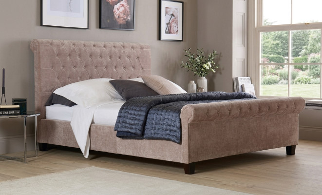 Diseño Chesterfield Cama de Terciopelo de Lujo Textil Dormitorio Doble 160x200cm
