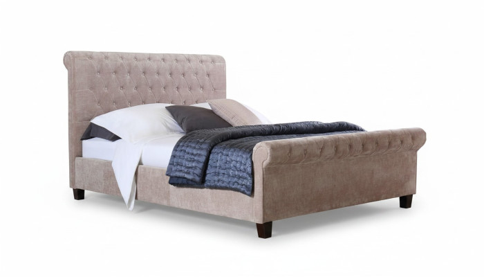 Diseño Chesterfield Cama de Terciopelo de Lujo Textil Dormitorio Doble 160x200cm
