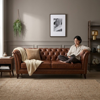 Sofá de diseño de cuero Chesterfield, sofá de lujo clásico de 2 plazas, nuevo.