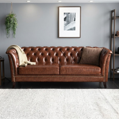 Sofá de diseño de cuero Chesterfield, sofá de lujo clásico de 2 plazas, nuevo.
