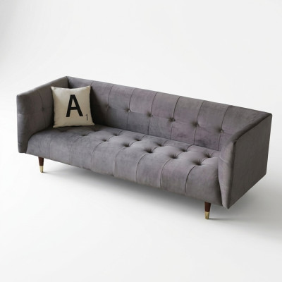 Moderno Sofá Chesterfield Gris de 3 Plazas de Lujo para Sala de Estar