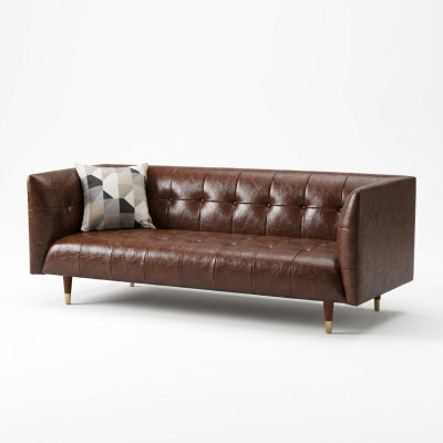 Sofá de cuero Chesterfield de lujo de 3 plazas marrón.