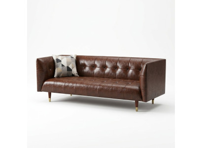 Sofá de cuero Chesterfield de lujo de 3 plazas marrón.