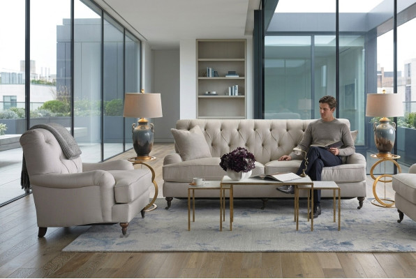 Chesterfield Sofá de lujo Sofá Tapizado Conjunto de tela de asientos 3+1 Sofás