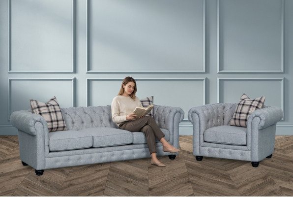 Conjunto de sofás Chesterfield sofá sofá tapizado de 3+1 plazas de cuero Textil Nuevo
