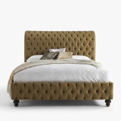 Oro Lujo Tela de Terciopelo Inglaterra Cama Doble Diseño Chesterfield 160x200cm Bed  
