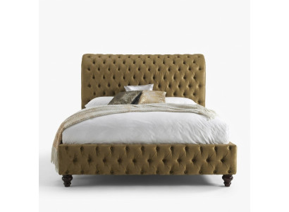Oro Lujo Tela de Terciopelo Inglaterra Cama Doble Diseño Chesterfield 160x200cm Bed  