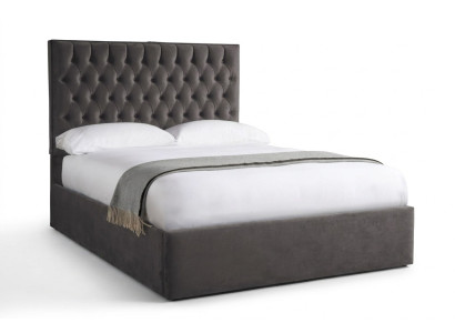 Chesterfield Gris Lujo Terciopelo Textil Cama Diseño Doble 180x200cm Camas Nuevas