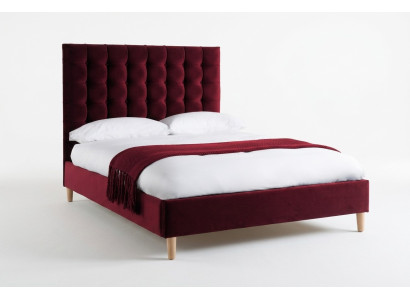 Rojo de lujo de terciopelo textil cama doble diseño Chesterfield 180x200cm camas nuevas