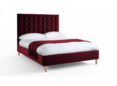 Cama de lujo de terciopelo rojo de doble diseño Chesterfield clásico de tela.