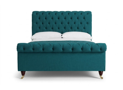 Cama doble Chesterfield de gasa de color turquesa, camas tapizadas de diseño para dormitorio.