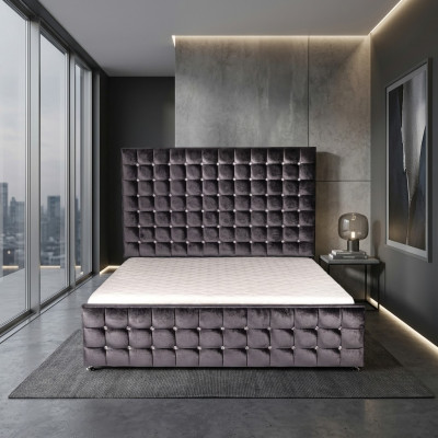 Cama Chesterfield negra de diseñador con cristales de lujo Möbel.