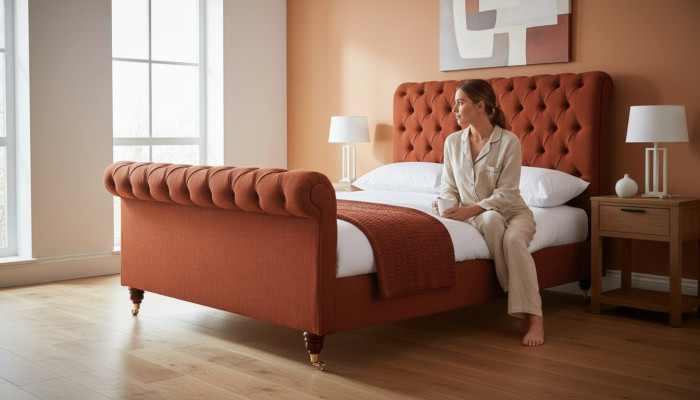 Cama roja Chesterfield elegante cama doble Chesterfield muebles de diseño.