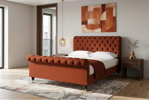 Cama roja Chesterfield elegante cama doble Chesterfield muebles de diseño.