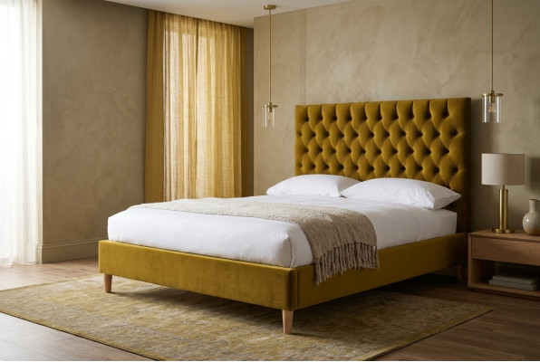 Diseño de Chesterfield Sofá Inglés 140/160/180x200 Cama Doble Amarilla