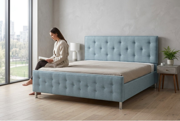 Diseño Chesterfield, cama doble de 140/160/180x200 estilo inglés, color turquesa acolchado.