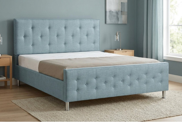 Diseño Chesterfield, cama doble de 140/160/180x200 estilo inglés, color turquesa acolchado.