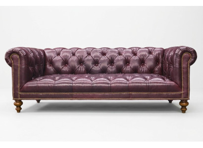 Sofá Chesterfield marrón de 3 plazas en cuero, sofá, muebles tapizados.