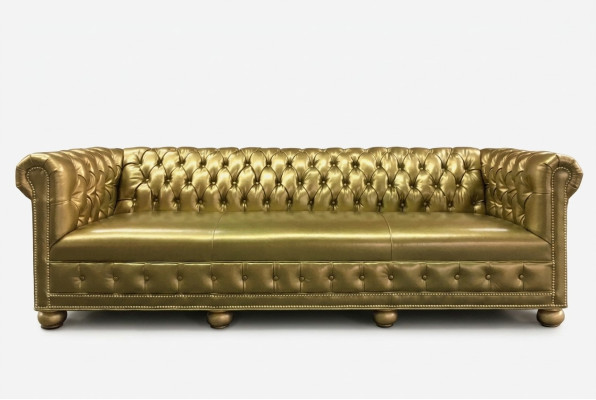 Chesterfield sofá de 3 plazas, sofá de cuero, conjunto de tapicería de asiento de tela dorada, asiento nuevo.