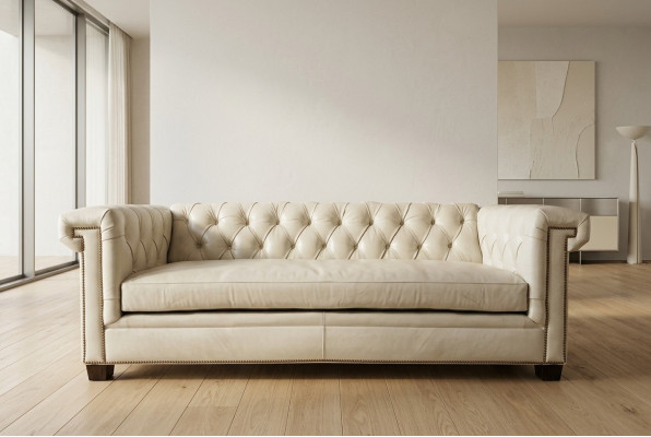 Chesterfield Sofá de lujo tapizado de cuero 3+2+1 asientos