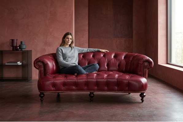 Diseñador Chesterfield sofá de tres plazas rosa sofá de lujo diseño