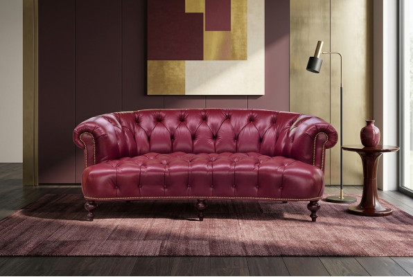 Diseñador Chesterfield sofá de tres plazas rosa sofá de lujo diseño