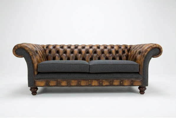 Diseño Chesterfield Sofá 3 Juego de Sofás Tela Acolchado Cuero Sofá de tres plazas