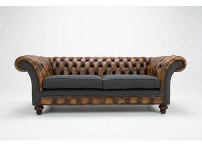 Diseño Chesterfield Sofá 3 Juego de Sofás Tela Acolchado Cuero Sofá de tres plazas
