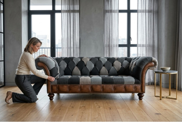 Chesterfield Diseño Sofá de 3 plazas en tela Sofá Asiento Acolchado Sofás