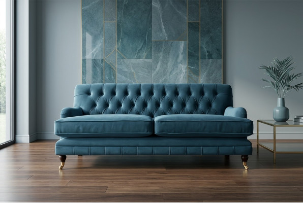 Sofá de lujo Chesterfield moderno azul de tres plazas.RestControllerentar