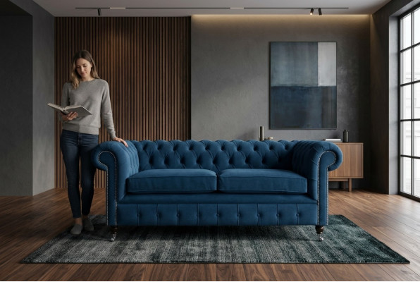 Lujo azul Chesterfield de tres plazas diseñador sofá de tres plazas.