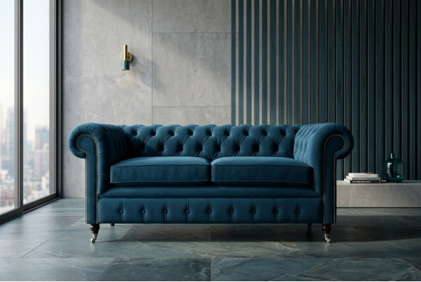 Lujo azul Chesterfield de tres plazas diseñador sofá de tres plazas.