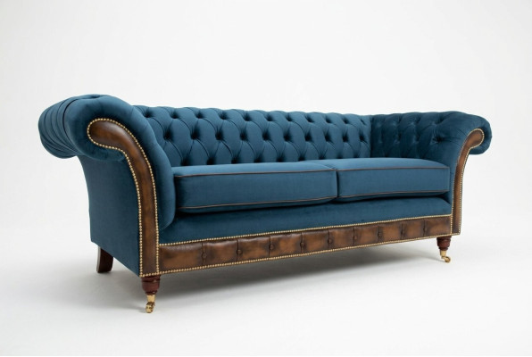 Sofá de tela Chesterfield azul, sofá, sofás, asientos, sofás, tapicería textil, nuevo