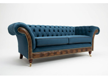 Sofá de tela Chesterfield azul, sofá, sofás, asientos, sofás, tapicería textil, nuevo