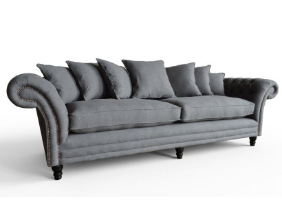 Sofá Chesterfield clásico de 4 plazas en terciopelo gris de 265 cm de diseño de cuero.
