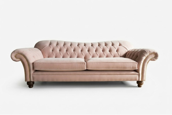 Sofá Chesterfield clásico de 4 plazas en terciopelo y cuero en diseño rosa de 240 cm.