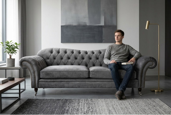 Sofá de tela Chesterfield Sofá Set de sofá de 4 plazas Diseño de tapicería moderno