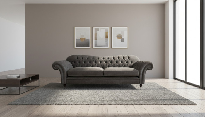 Sofá de tela Chesterfield Sofá Set de sofá de 4 plazas Diseño de tapicería moderno