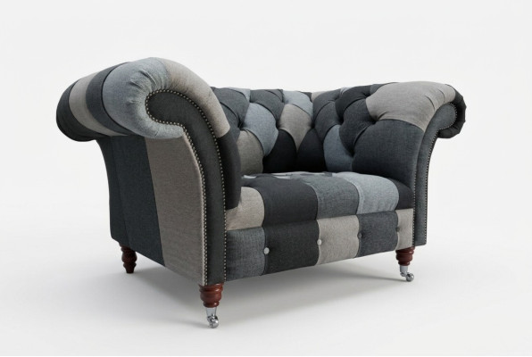 Sillón Chesterfield de color gris azulado de lujo de diseñador de una plaza
