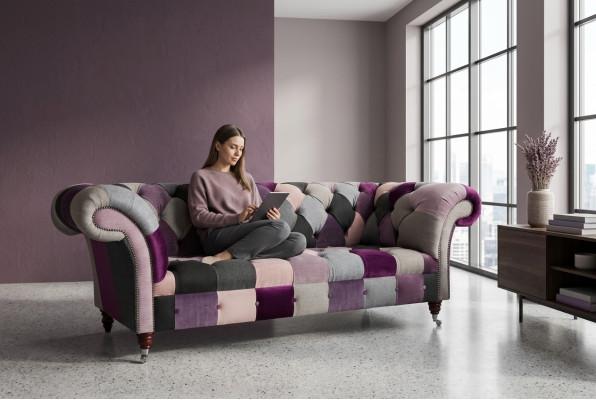 Sofá Chesterfield de 3 plazas, diseñado con tapicería. Sofá conjunto de tres plazas.