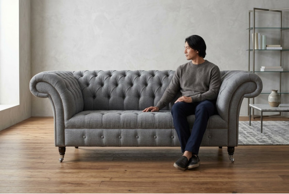 Sofá original Chesterfield JVMoebel textil gris de 185 cm.