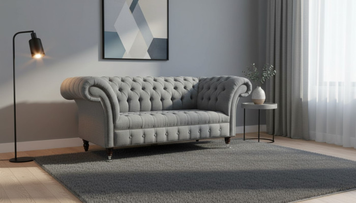 Sofá original Chesterfield JVMoebel textil gris de 185 cm.