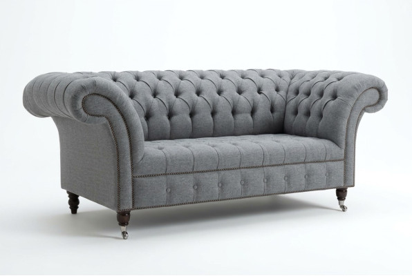 Sofá original Chesterfield JVMoebel textil gris de 185 cm.