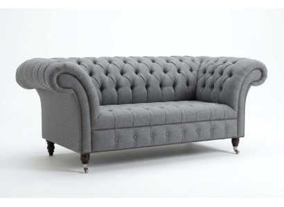 Sofá original Chesterfield JVMoebel textil gris de 185 cm.