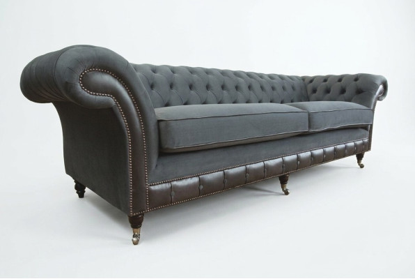 Sofá clásico Chesterfield de 4 plazas en terciopelo y cuero, diseño negro, nuevo.