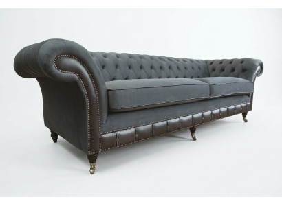 Sofá clásico Chesterfield de 4 plazas en terciopelo y cuero, diseño negro, nuevo.
