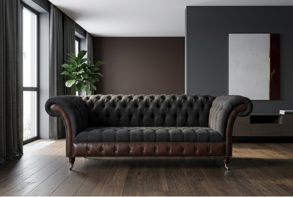 Chesterfield Original Sofá JVMoebel Sofá Textil Sofás Sofás Tela Negro Nuevo