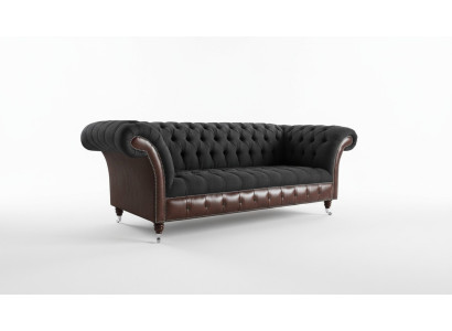 Chesterfield Original Sofá JVMoebel Sofá Textil Sofás Sofás Tela Negro Nuevo